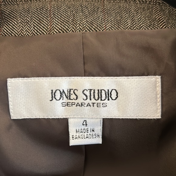 Jones Studio Brown Micro Chevron Print Three Button Blazer Size 4 - Picture 5 of 6